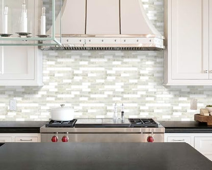 Beige Peel and Stick Backsplash 3D Self Adhesive Wall Tile 10 Sheet - color: Beige White