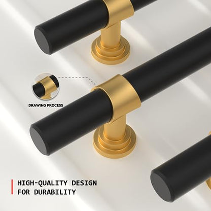 homdiy 10 Pack 3 Inch Hole Center Black and Gold Cabinet Handles - color: Black & Matte Gold, size: 3 in Hole Centers