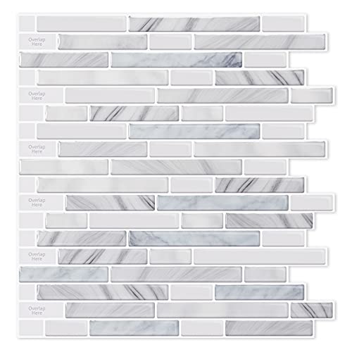 LONGKING 10-Sheet Self-Adhesive Peel and Stick Backsplash for Kitchen, Vinyl Decorative Tiles (Light Gray) - color: Light Gray
