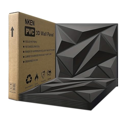 3D Wall Panels 33 Pack, 12×12 Inch Black Diamond Textured PVC Wall Panels, 32 Sq.Ft Coverage, Modern 3D Decorative Wall Tiles, Interior Accent Wall Panels for Living Room, Bedroom,Office, Hotel