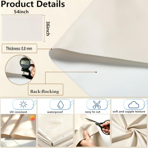 Picheng Vinyl Uholstery Faux Leather: 54" x 36" Soft Durable Marine Vinyl - color: Beige, size: 1Yard（54"x36"）
