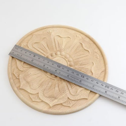 Antrader 4Pcs Round Unpainted Wood Carved Appliques,Vintage Onlay Ornaments - style: Style 14