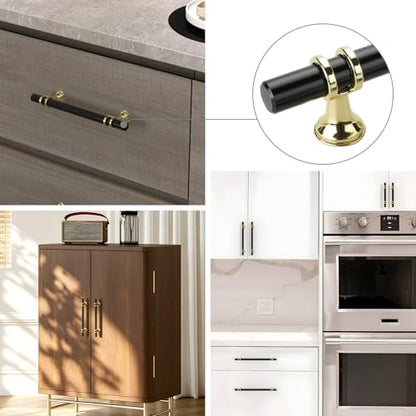 Rergy 10 Pack 5 Inch Hole Center Black and Gold Cabinet Handles - color: Black&Gold, size: 5-1/16in Hole Center(128mm)