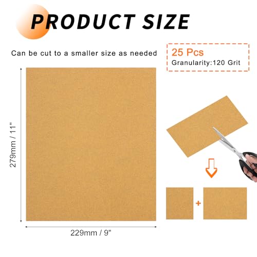 25 Pcs 120 Grit Sandpaper 9 x 11 Inch Sand Paper Alumina Gold - size: 9 x 11 Inch(120 Grit)