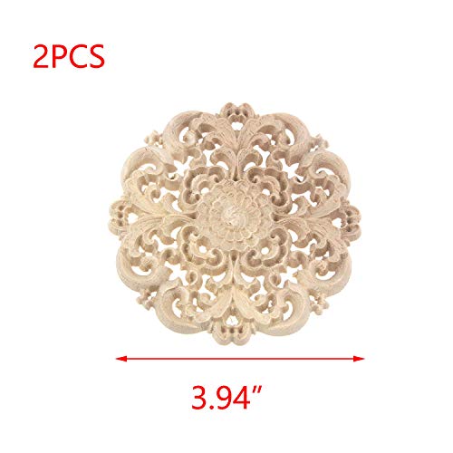 T Tulead Wooden Carved Appliques 3.94-Inch Dia Round Decorative Decal 2PCS - style: Round, 3.94", 2pcs