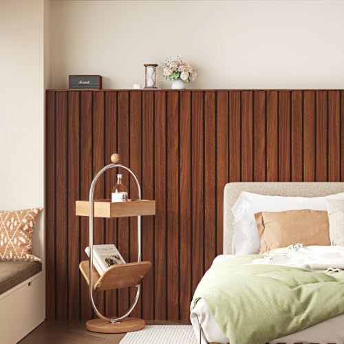 3D Red Brown Wood Self Stick Slat Wall Panels Acoustic Wood Panel - color: Red, size: 12×120"