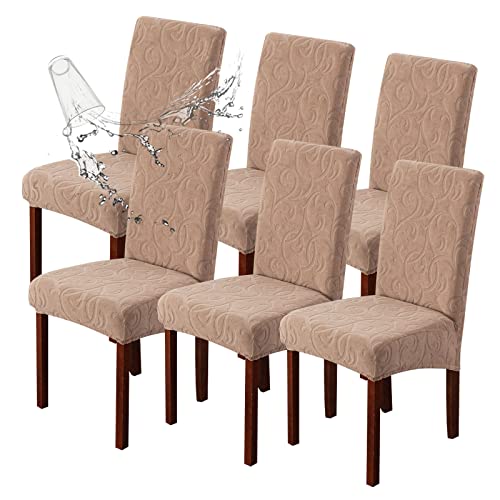 Waterproof Dining Room Chair Covers, Stretch Parsons Chair Slipcovers - color: Flower Pattern-khaki, size: Regular-6 Pack