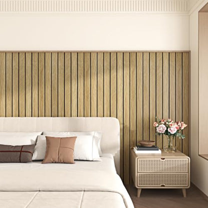 Self Adhesive Brown Wood Panel 3mm Thick Wood Slat Acoustic Panel - color: Brown, size: 15.7" x 78"