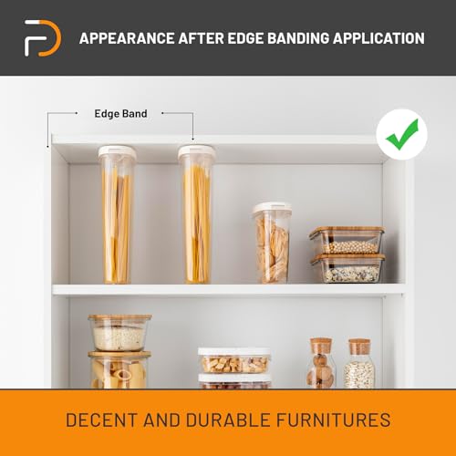 7/8" x 50' PVC White Roll Pre-Glued Edge Banding, Iron on Edge Band, Hot Melt Adhesive, Furniture Edge Tape, PVC Edging for Easy Furniture Restoration, Rough Surface, Based in USA - size: 7/8" x 50ft