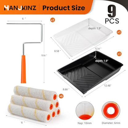 6 Inch Small Microfiber Paint Roller Kit, 9 Pcs