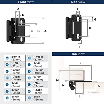 Amerock 1 Pair 1/2" Overlay Matte Black Partial Wrap Cabinet Hinge - color: Matte Black, size: 1/2 Inch (13 mm) Overlay