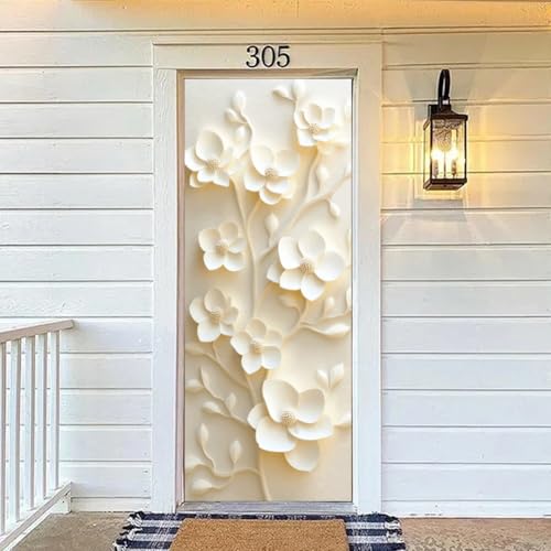 arricraft 2 Sheets Flower Theme Self-Adhesive Door Sticker, 31.5x78.7inch 3D Flower Door Murals Stickers PVC Removable Wallpaper Decoration for Bedrooms Living Room - style: Flower