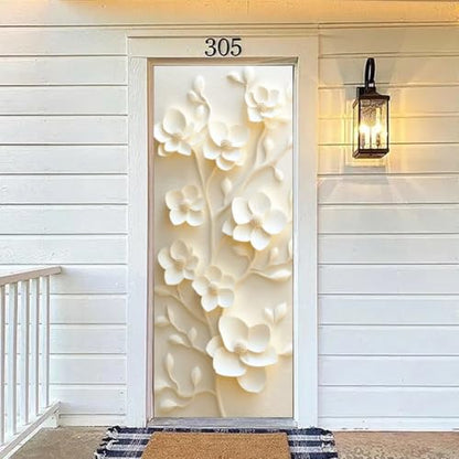 arricraft 2 Sheets Flower Theme Self-Adhesive Door Sticker, 31.5x78.7inch 3D Flower Door Murals Stickers PVC Removable Wallpaper Decoration for Bedrooms Living Room - style: Flower