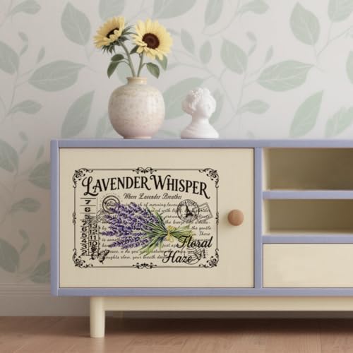 Peacoblue Vintage Lavender Rub On Transfers for Furniture Craft 6"x12" - style: Vintage Lavender and Text