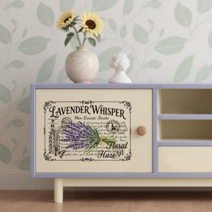 Peacoblue Vintage Lavender Rub On Transfers for Furniture Craft 6"x12" - style: Vintage Lavender and Text