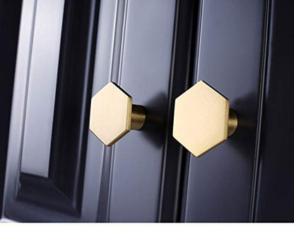IVAILEX 10 Pack 1.3" Gold Knobs for Cabinets and Drawers, Gold Cabinet Knobs, Pure Solid Brass Knobs, Hexagon Drawer Pulls, Brushed Brass Knobs for Kitchen (34mm/1.3 inch) - color: Gold