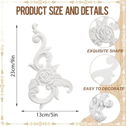 2 PCS Baroque Style Flower Carved Onlay Applique White PVC Appliques for Furniture Decorative 3D Symmetrical Furniture Decorative for Cabinets Dressers Mirrors DIY Home(Modern) - style: Modern