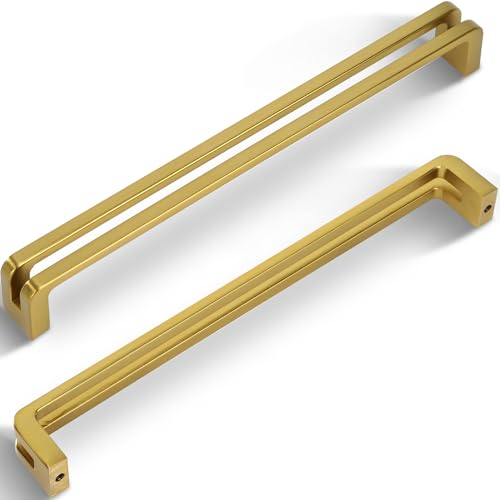 10 Inch(256mm) Hole Center Brushed Gold Zinc Alloy Solid Cabinet Pulls,Dresser Cabinet Handles Luxury Cabinet Pull Hardware for Bedroom, Kitchen 6 Pack 7600 - color: Brushed Gold, size: 10 Inch Hole Center