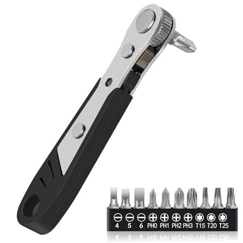 10-In-1 Angled Ratchet Screwdriver Set，90 Degree Right Angle, Angled and Offset Screwdrivers for Tight Spaces. Practical, Multifunctional, Professional Mini Ratchet Set
