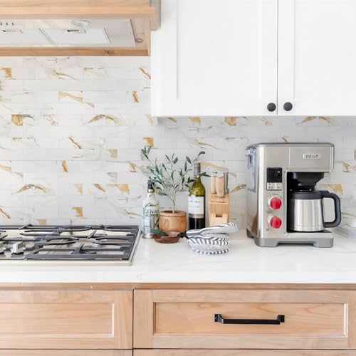 STICKGOO 10-Sheet Peel and Stick Backsplash, Calacatta Golden - color: Calacata Golden