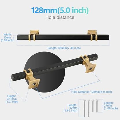 Cabinet Pulls Matte Black and Gold Cabinet Handles, 10 Pack 5 Inch Kitchen Door Cupboard Wardrobe Drawer Handles, Cabinet Hardware Bar Drawer Pulls, 128mm Hole Centers - color: Black and Gold, size: 5 inch Hole Centers Pull