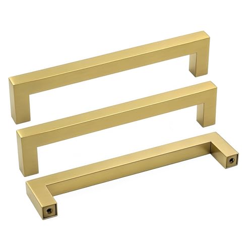 Goldenwarm 25 Pack 5 Inch Gold Cabinet Handles Brushed Gold Cabinet Pulls - color: Gold, size: 5in Hole Centers