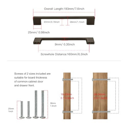 TUNNY 10 Pack Classic Cabinet Handles-6.3"/160mm Screw Spacing Antique Bronze Gold Brushed Furniture Hardware Handles for Kitchen Cabinets Bedroom Cabinet Pull - color: Antique bronze gold brushed, size: 6.3"(160mm)Hole Center
