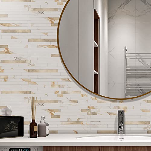 STICKGOO 20 Sheets Peel and Stick Backsplash Tile, Stick on Backsplash for Kitchen and Bathroom, Calacatta Gold Marble Look PVC Mixed Gold Self Adhesive Wall Tiles - color: Calacatta Gold + Metal Gold