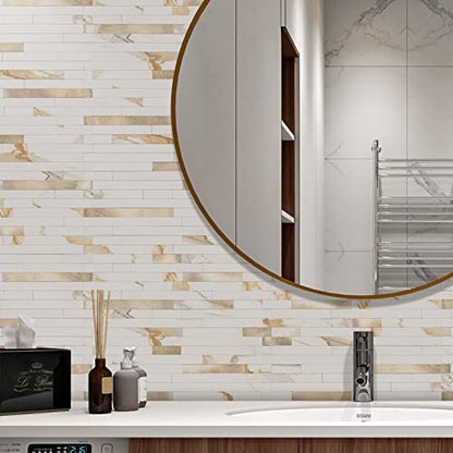 STICKGOO 20 Sheets Peel and Stick Backsplash Tile, Stick on Backsplash for Kitchen and Bathroom, Calacatta Gold Marble Look PVC Mixed Gold Self Adhesive Wall Tiles - color: Calacatta Gold + Metal Gold