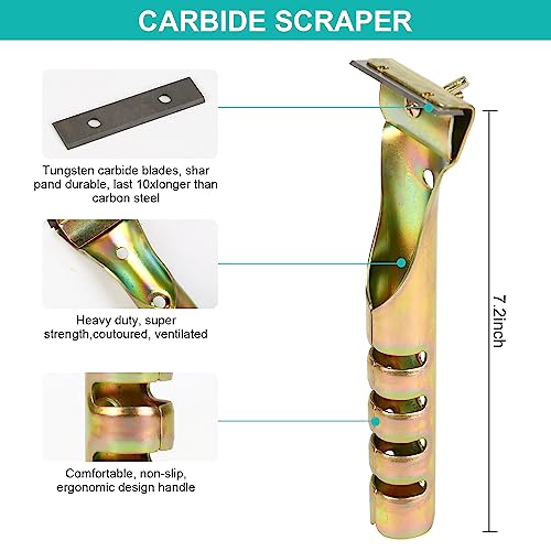 Paint Scraper Tool with 2 Pcs 2" Double-Edged Reversible Extra Blades Heavy Duty Cleaning Carbide Scraper for Removing Varnish Paint Glue Resin Dry Glaze Stains Putty Scratch