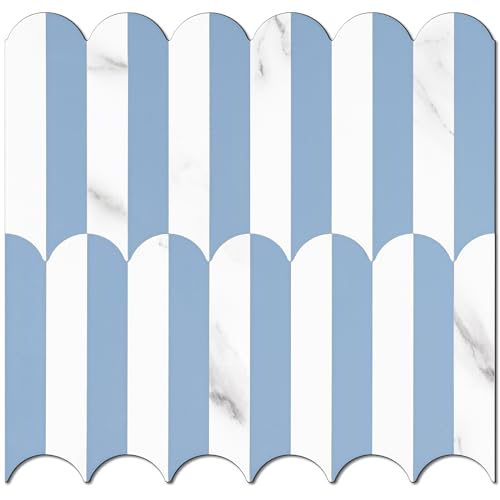 Vamos Tile Peel and Stick Backsplash Seamless Tile,Fish Scale,10 PVC Tiles - color: Light Blue + Statury White