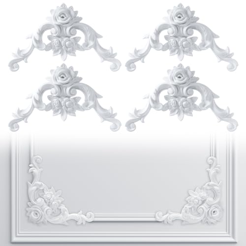 Pangda Corner Wall Molding French Style Wainscoting Panels Flora Moulding Corner Panel Wall Molding Kit for Cabinet Picture Frames Decor, Not Include Glue(4 Pcs,Rose Style) - color: Rose Style