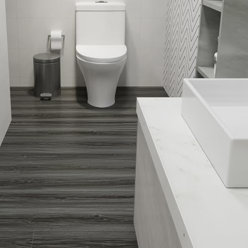 Woodgrain Vinyl Floor Roll, 11.8" x 590", Quick‑Apply Peel & Stick - color: Grey, size: 590"*11.8"
