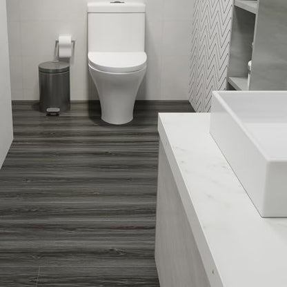 Woodgrain Vinyl Floor Roll, 11.8" x 590", Quick‑Apply Peel & Stick - color: Grey, size: 590"*11.8"