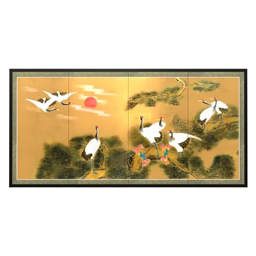 Oriental Furniture 36" Gold Leaf Sunset Cranes - color: Sunset Cranes