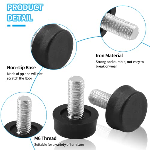 Biaungdo Adjustable Furniture Levelers, M6x15 mm, Black, 24 Pcs - color: Black