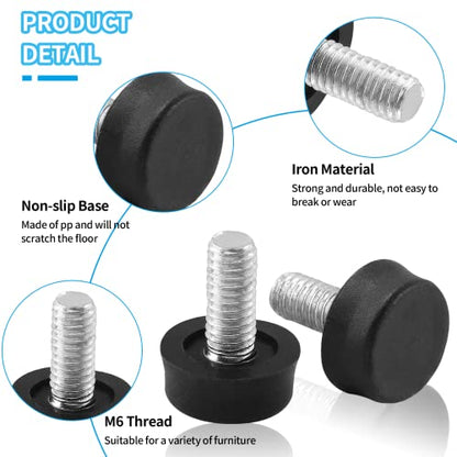 Biaungdo Adjustable Furniture Levelers, M6x15 mm, Black, 24 Pcs - color: Black