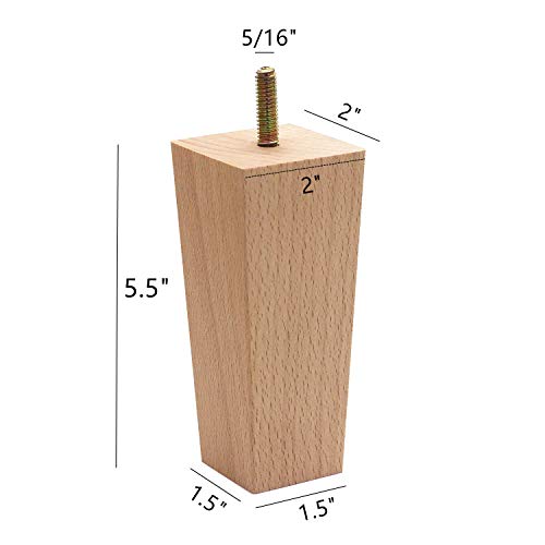 WEICHUAN 5.5 Inch Tapered Solid Beech Wood Furniture Sofa Couch Legs Set of 4 (Pack of 2) - color: Straight- Set of 4, size: 5.5" (Pack of 2)