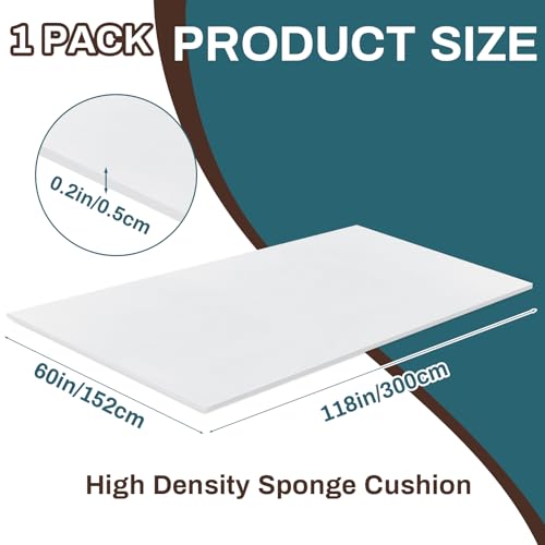 Frienda 1 Pack 118" x 60" x 0.2" Upholstery High Density Craft Foam, White - color: White, size: 118" X 60" X 0.2"