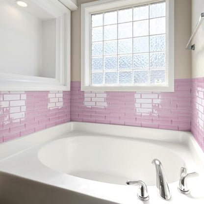 Art3d Seaglass Subway Tile Design Peel and Stick Backsplash, 10-Pack, Pink - color: Pink