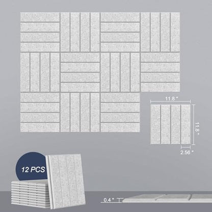 12 Pack Acoustic Panels, 11.8"x11.8" Sound Absorbing Wall Panel,Silver Grey - color: Silver Grey, size: 11.8" x 11.8"