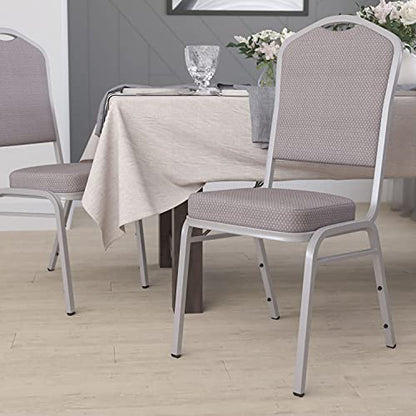 EMMA + OLIVER Gray Patterned Fabric Crown Back Stacking Banquet Chair - color: Gray Dot Fabric/Silver Frame