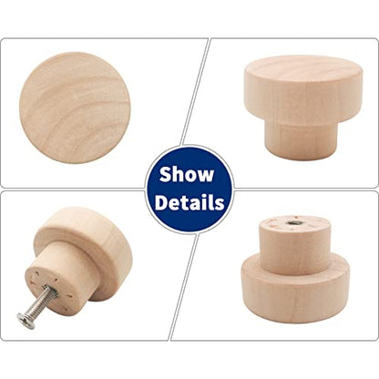 10PCS Wood Dresser Knobs Unfinished Wooden Cabinet Drawer Pulls 35mm - color: Flat Top Unfinished, size: 10 Pieces