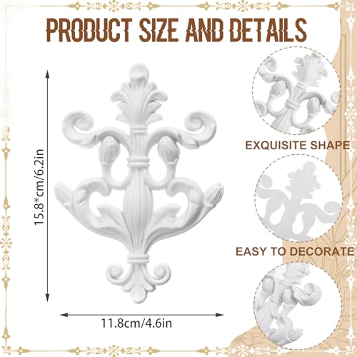 2 PCS Baroque Style Flower Carved Onlay Applique White PVC Appliques for Furniture Decorative 3D Symmetrical Furniture Decorative for Cabinets Dressers Mirrors DIY Home(Fresh) - style: Fresh