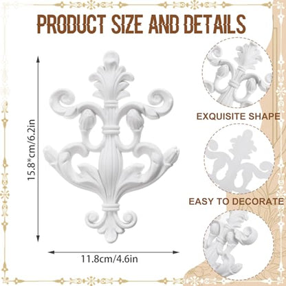 2 PCS Baroque Style Flower Carved Onlay Applique White PVC Appliques for Furniture Decorative 3D Symmetrical Furniture Decorative for Cabinets Dressers Mirrors DIY Home(Fresh) - style: Fresh
