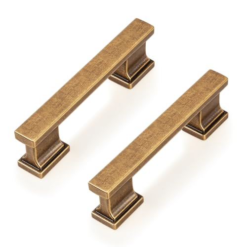 Probrico 10 Pack Antique Brass Cabinet Handles 3 Inch(76mm) Hole Center Kitchen Cabinet Pulls, Vintage Brass Cabinet Hardware for Cupboard Antique Brass Dresser Drawer Pulls - color: Antique Brass, size: 3 inch hole center