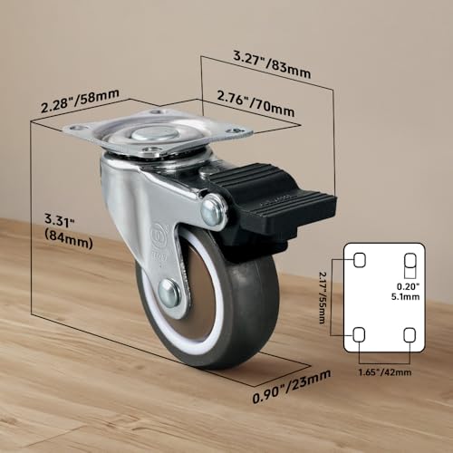 2" Caster Wheels Set of 4 Heavy Duty No Noise Castors with Brake, Locking Top Plate Casters Wheels for Small Project, Nightstand, Side Table (2 Inches with Brake) - style: 2 Inches with Brake