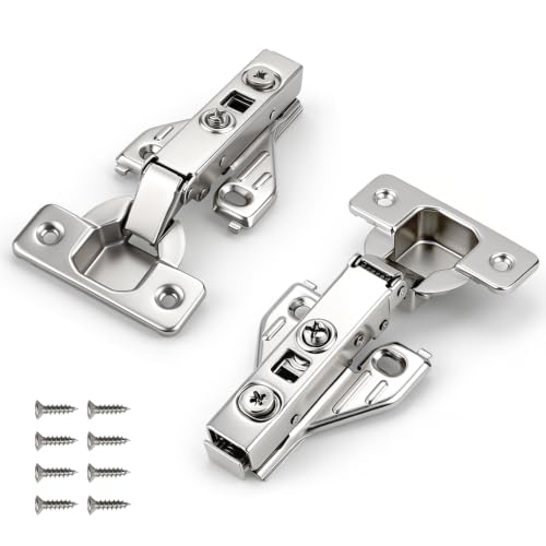 Probrico Full Overlay Soft Close Clip On Face Frame Mounting Cabinet Hinges, Nickel Plated Door Hinges, Concealed Screws 105 Degree Kitchen Cabient Hinges, 4 Pair