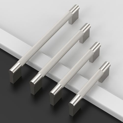 Asidrama 10 Pack 10 inch Brushed Satin Nickel Knurled Cabinet Handles - color: Brushed Satin Nickel, size: 10" Hole Center(254mm)