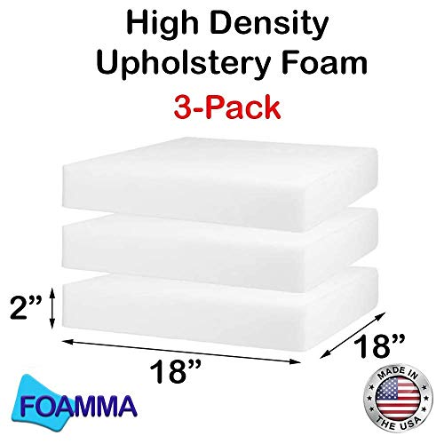 Foamma 3-Pack 2" x 18" x 18" High Density Upholstery Foam - Chair Cushion Square Foam for Dining Chairs, Wheelchair Seat Cushion Replacement - color: High Density Foam, size: (3-Pack) 2" x 18" x 18"
